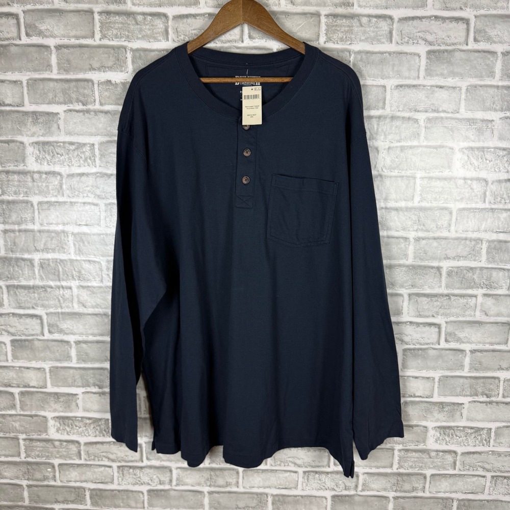 Duluth Trading Co Mens Longtail T Relaxed Fit Henley Shirt Navy Blue 2XL 56014